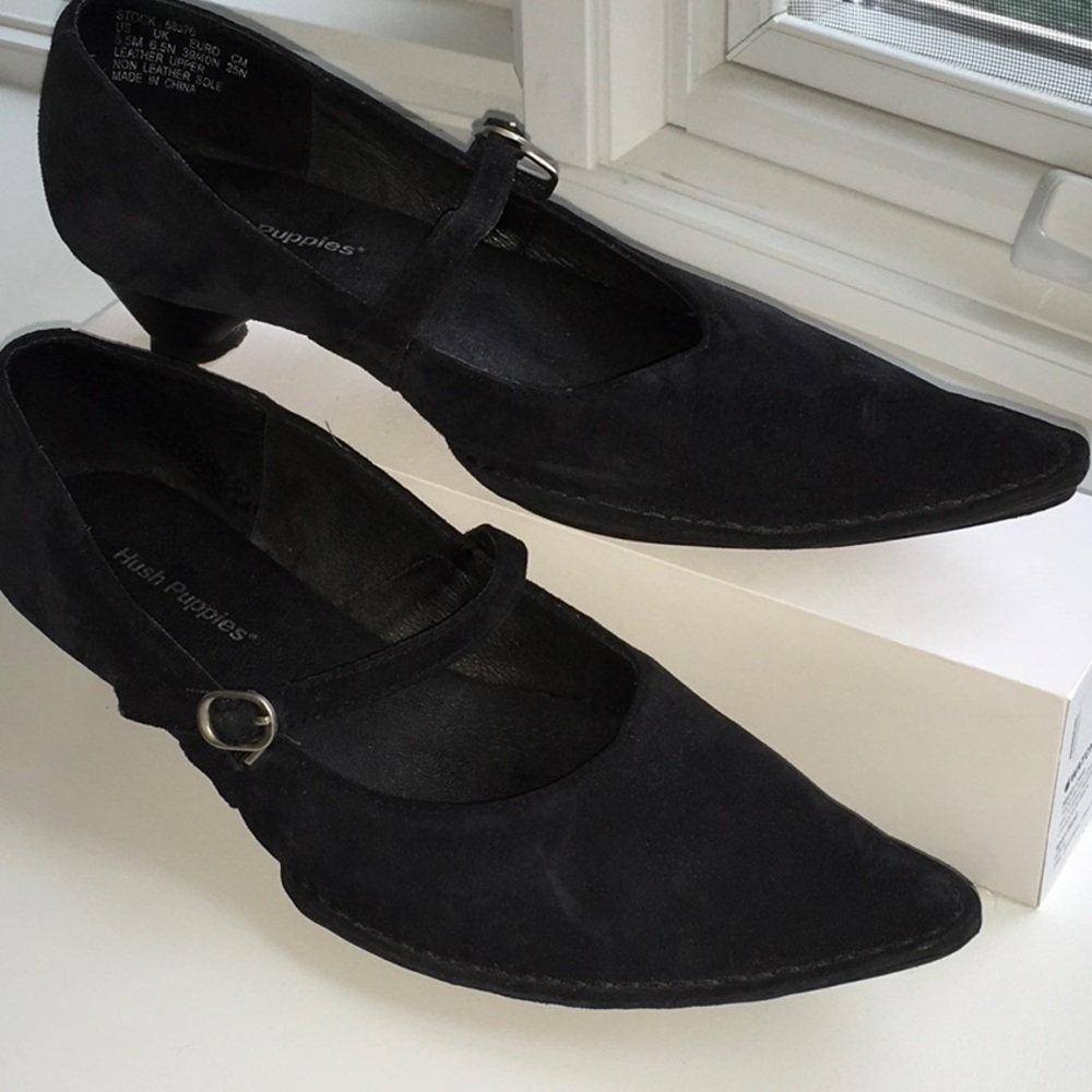 Black suede Hush Puppies pumps